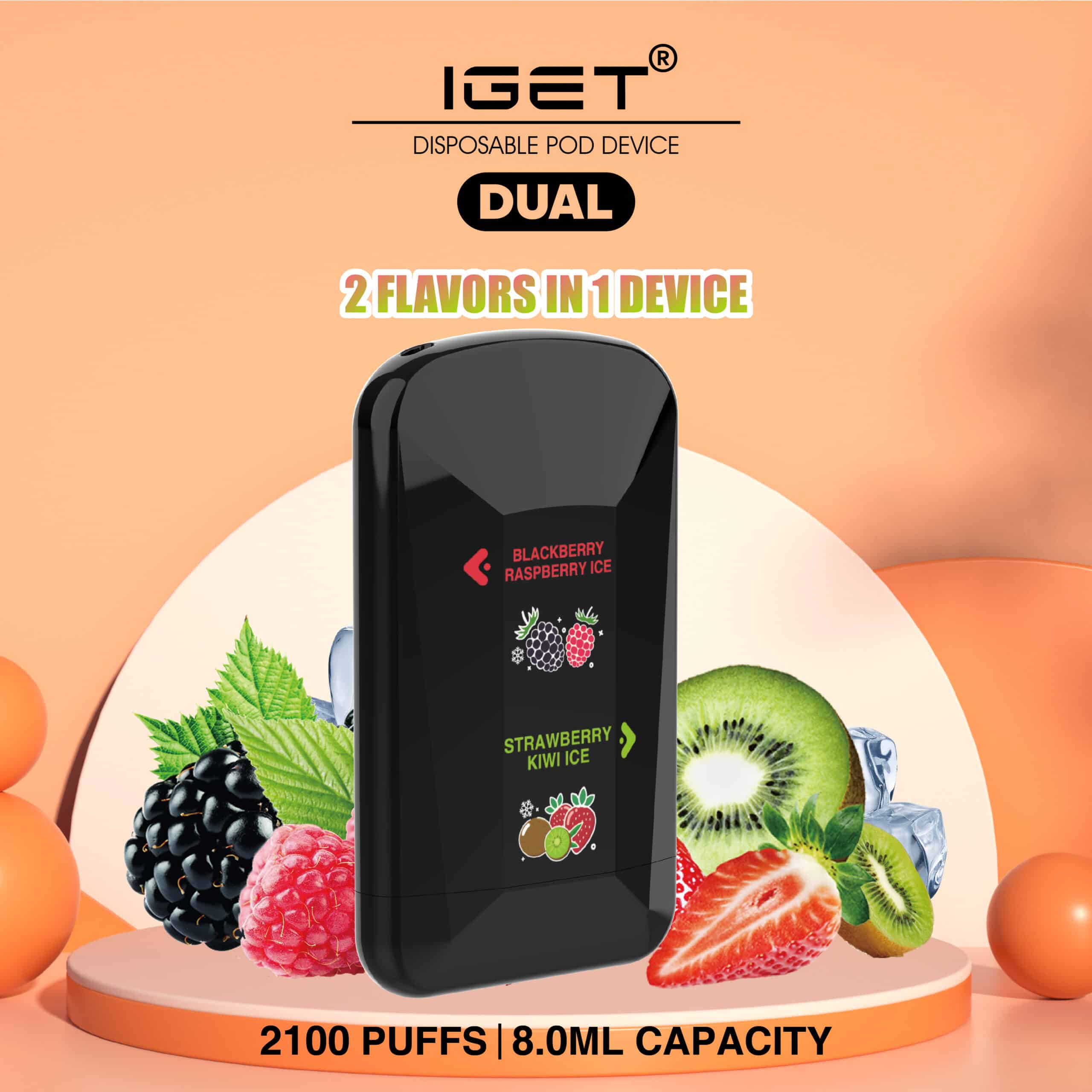 Shop IGET Dual 2100 Puffs Blackberry raspberry ice & Strawberry kiwi ice